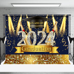 Lofaris Navy Blue Gold Class Of 2024 Congrats Grad Backdrop