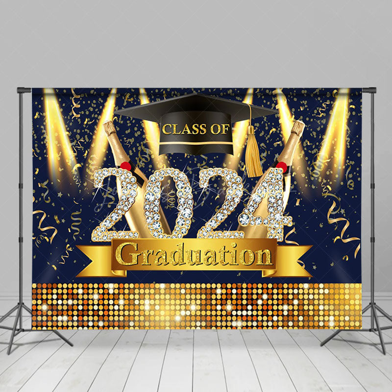 Lofaris Navy Blue Gold Class Of 2024 Congrats Grad Backdrop