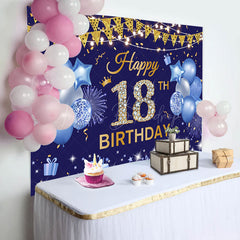 Lofaris Navy Blue Gold Flag Balloon 18TH Birthday Backdrop