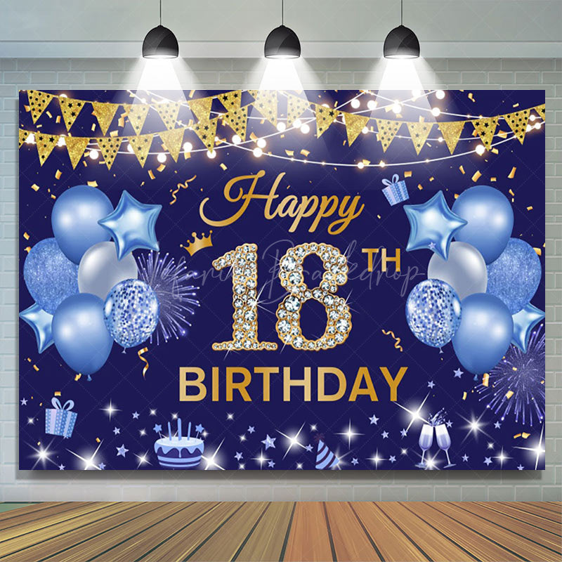 Lofaris Navy Blue Gold Flag Balloon 18TH Birthday Backdrop