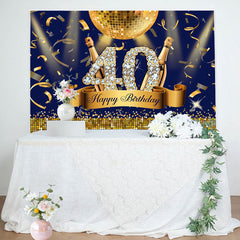 Lofaris Navy Blue Gold Party Light Ball 40 Birthday Backdrop