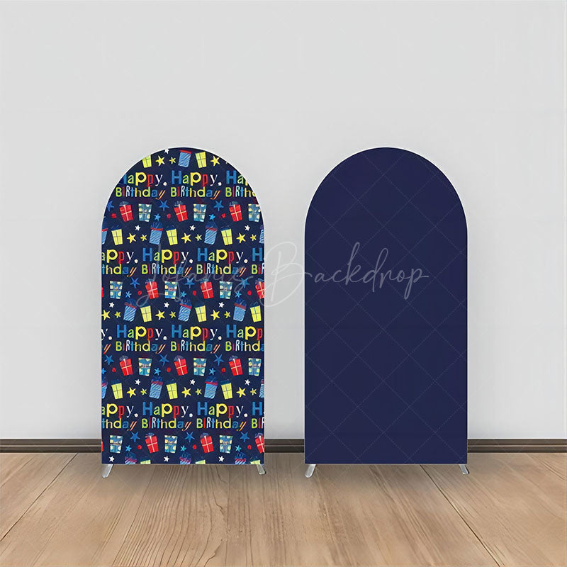 Lofaris Navy Blue Happy Birthday Double Sided Arch Backdrop