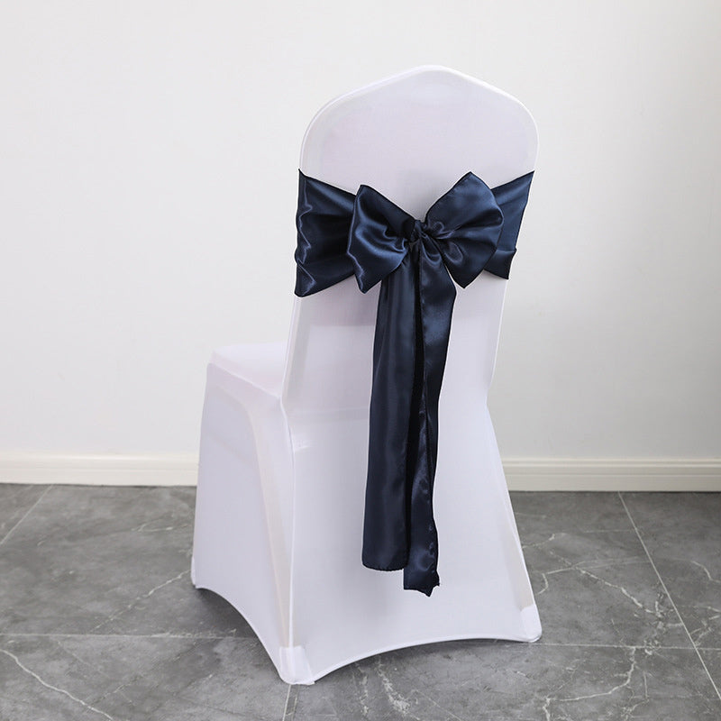 Lofaris Navy Blue Satin Universal Banquet Chair Sashes Bows