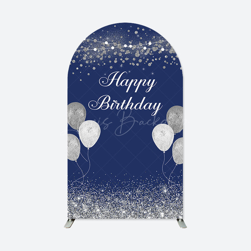 Lofaris Navy Blue Silver Balloons Arch Backdrop For Birthday