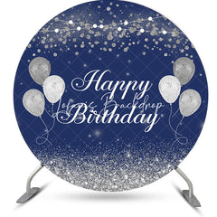 Lofaris Navy Blue Silver Balloons Round Birthday Backdrop