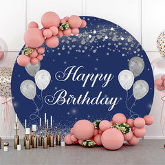 Lofaris Navy Blue Silver Balloons Round Birthday Backdrop