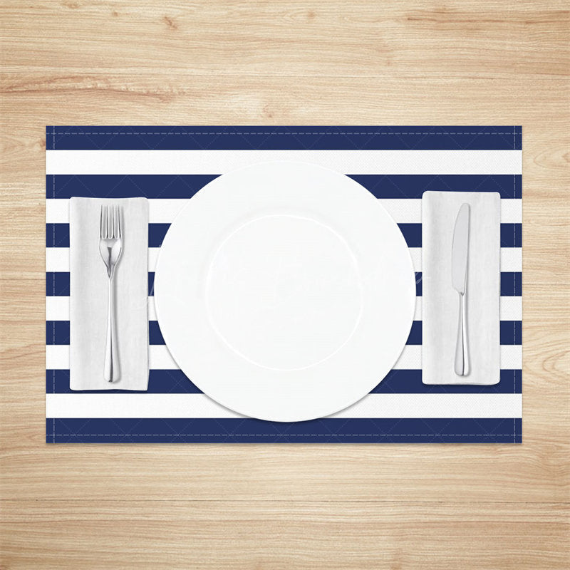 Lofaris Navy Blue White Stripes Patterns Set Of 4 Placemats