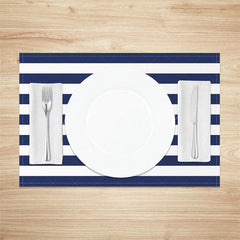 Lofaris Navy Blue White Stripes Patterns Set Of 4 Placemats