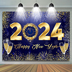 Lofaris Navy Blue With Clock To 2023 Happy New Year Backdrop