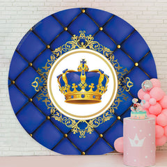 Lofaris Navy Gold Crown Birthday Party Round Backdrop Cover