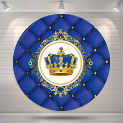 Lofaris Navy Gold Crown Birthday Party Round Backdrop Cover