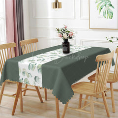 Lofaris Navy Green Elegant Spring Leaves Rectangle Tablecloth