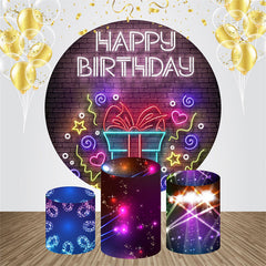 Lofaris Neon Brick Wall Round Happy Birthday Backdrop Kit