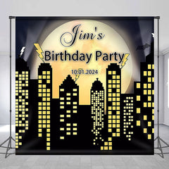 Lofaris Night Building Yellow Moon Custom Birthday Backdrop