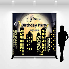 Lofaris Night Building Yellow Moon Custom Birthday Backdrop