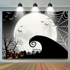 Lofaris Night Cobweb Moon Bats Shadow Halloween Party Backdrop