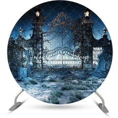 Lofaris Night Dilapidated Old Door Round Halloween Backdrop