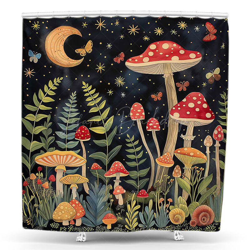 Lofaris Night Moon Star Mushroom Plant Leaves Shower Curtain