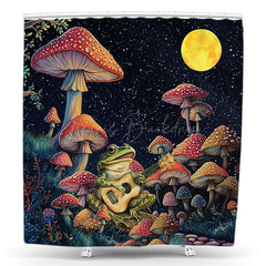 Lofaris Night Moon Stars Mushroom Guitar Frog Shower Curtain