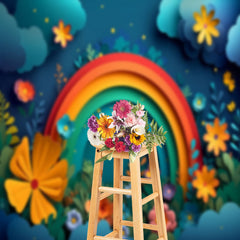 Lofaris Night Paper Flower Cloud Rainbow Cake Smash Backdrop