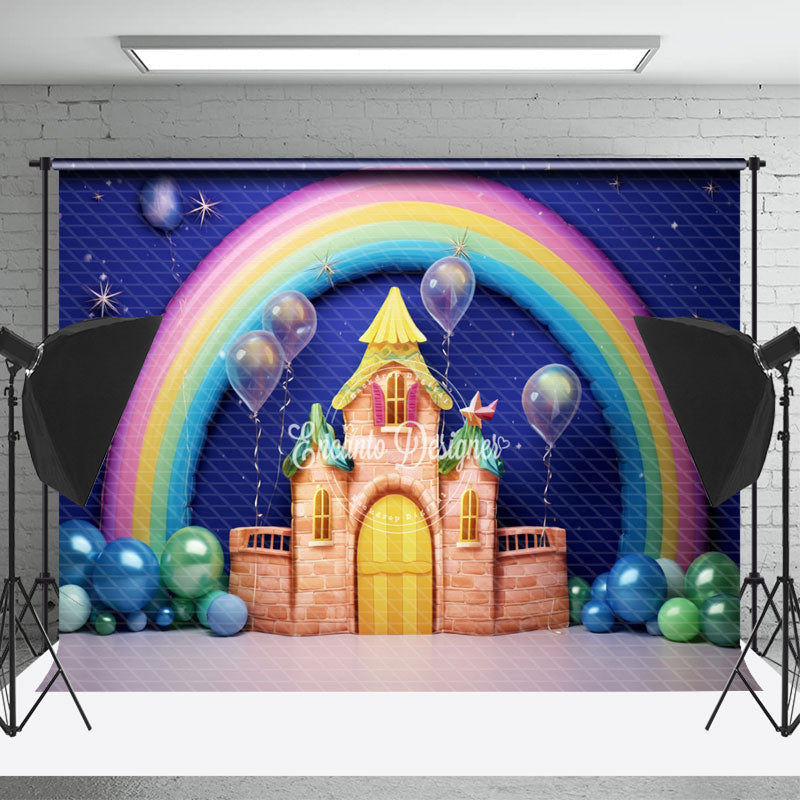 Lofaris Night Rainbow Balloon Castle Cake Smash Backdrop