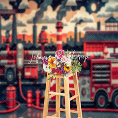 Lofaris Night Red Fire Truck Operation Cake Smash Backdrop