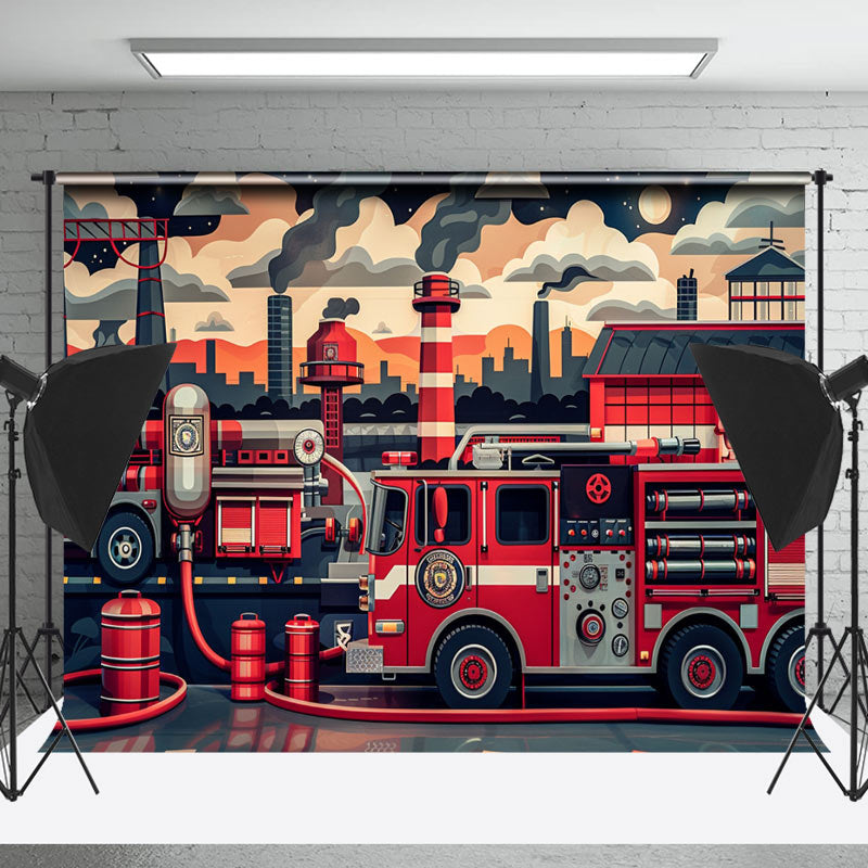 Lofaris Night Red Fire Truck Operation Cake Smash Backdrop