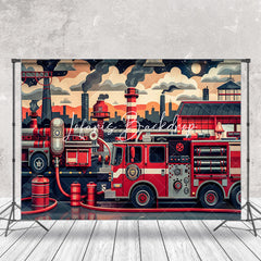 Lofaris Night Red Fire Truck Operation Cake Smash Backdrop