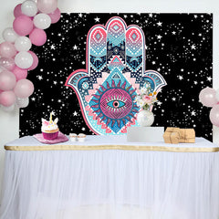 Lofaris Night Sky Stars Hamasa Hand Pattern Birthday Backdrop