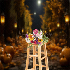 Lofaris Night Stone Path Pumpkin Light Autumn Photo Backdrop