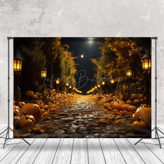 Lofaris Night Stone Path Pumpkin Light Autumn Photo Backdrop