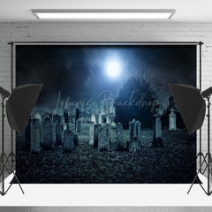 Lofaris Night Tombstone Moon Horror Halloween Photo Backdrop