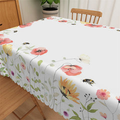 Lofaris Nist Poppy Flower Eucalyptus Leaves Bee Tablecloth