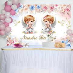 Lofaris Nuestro Bautizo Angel Flowers Birds Baptism Backdrop