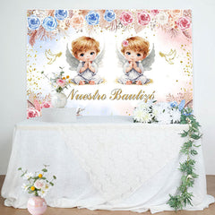 Lofaris Nuestro Bautizo Angel Flowers Birds Baptism Backdrop