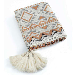 Lofaris Oat White Boho Throw Blanket With Handmade Tassels