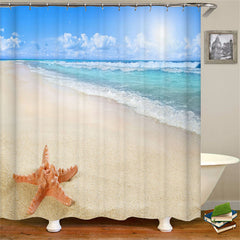 Lofaris Ocean Beach Wavaes Cute Starfish Shower Curtain