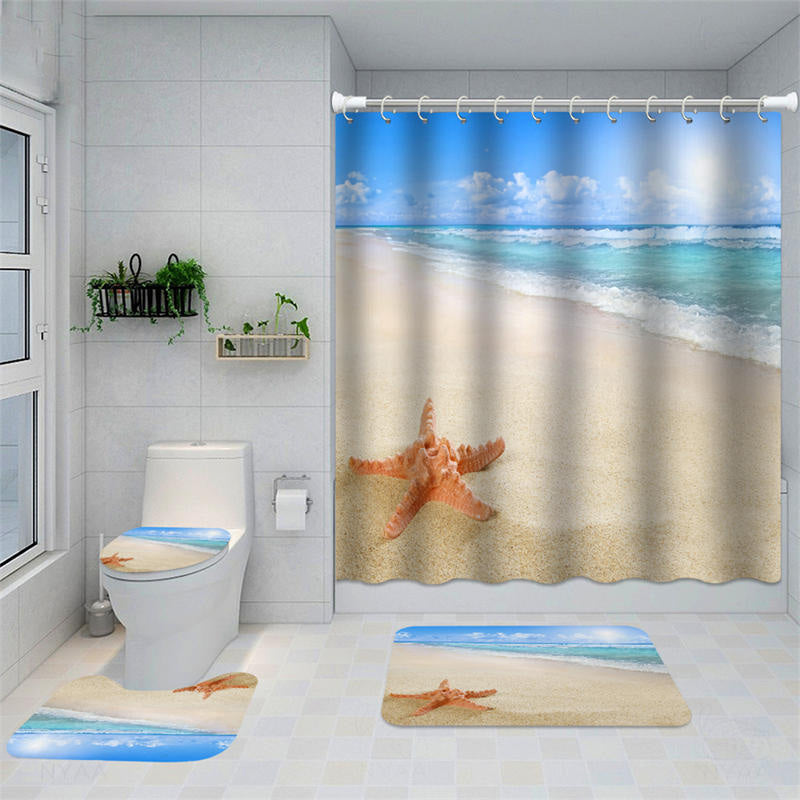 Lofaris Ocean Beach Wavaes Cute Starfish Shower Curtain