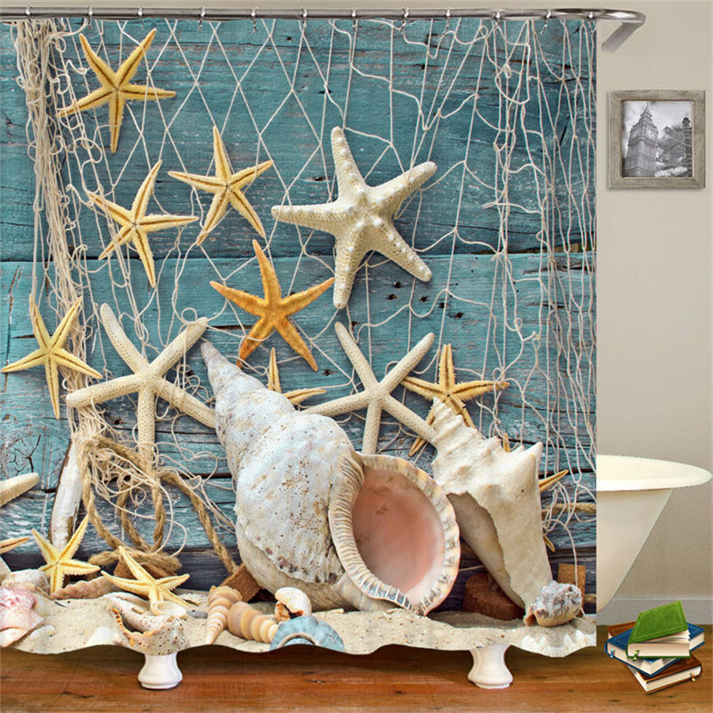 Lofaris Ocean Seashell Starfish Beach Theme Bathroom Decor | Custom Made Shower Curtains | Custom Size Shower Curtains | Custom Bathroom Curtains