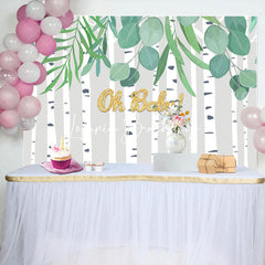 Lofaris Oh Baby Bamboo Leaves Stripe Gender Reveal Backdrop