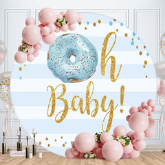 Lofaris Oh Baby Donut Stripe Round Gender Reveal Backdrop