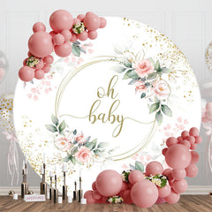 Lofaris Oh Baby Floral Greenery Round Gender Reveal Backdrop