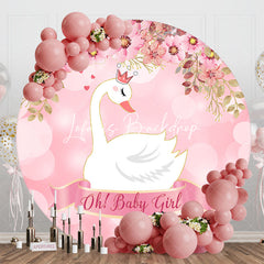 Lofaris Oh Baby Girl Pink Swan Round Gender Reveal Backdrop