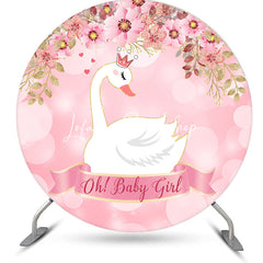 Lofaris Oh Baby Girl Pink Swan Round Gender Reveal Backdrop