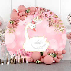 Lofaris Oh Baby Girl Pink Swan Round Gender Reveal Backdrop