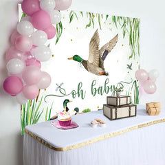 Lofaris Oh Baby Green Leaves Duck Gender Reveal Backdrop