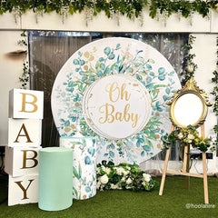 Lofaris Oh Baby Greeny Shower Party Round Backdrop