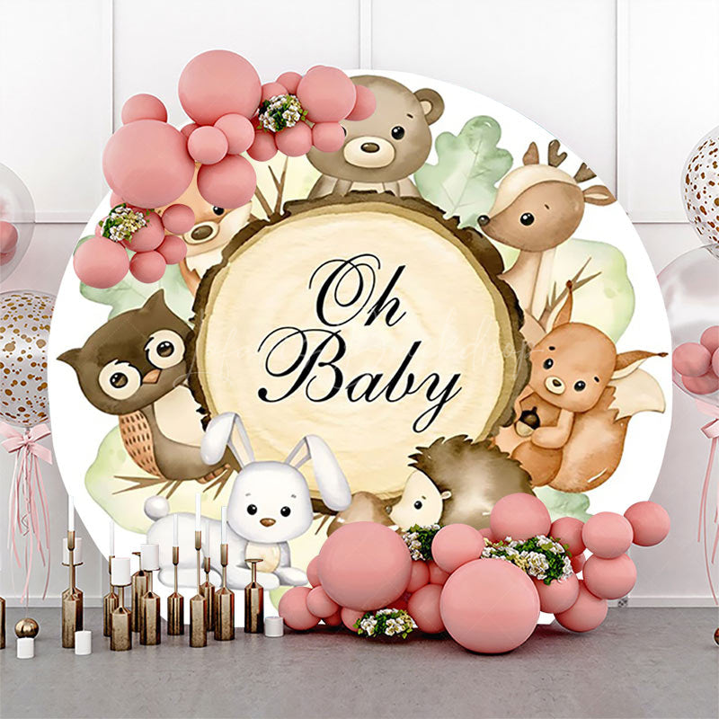 Lofaris Oh Baby Lovely Animals Tree Stump Round Backdrop