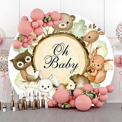 Lofaris Oh Baby Lovely Animals Tree Stump Round Backdrop