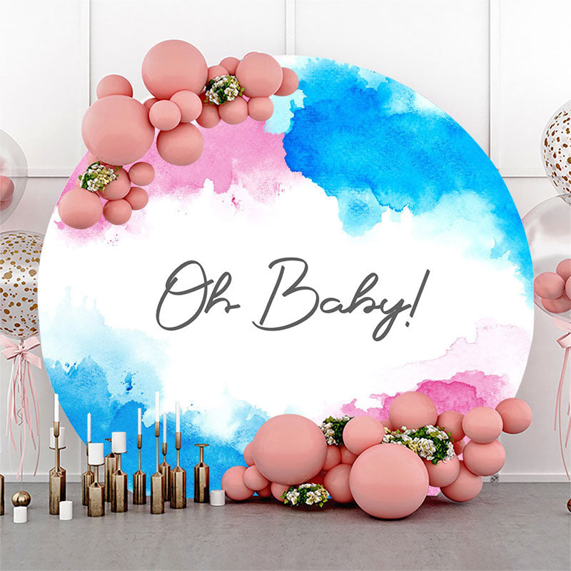 Lofaris Oh Baby Pink Blue Ink Round Shower Backdrop